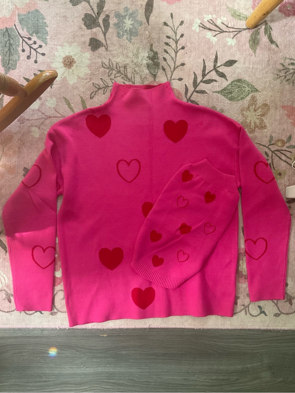 Pink Heart-Print Women's and Pet Sweater